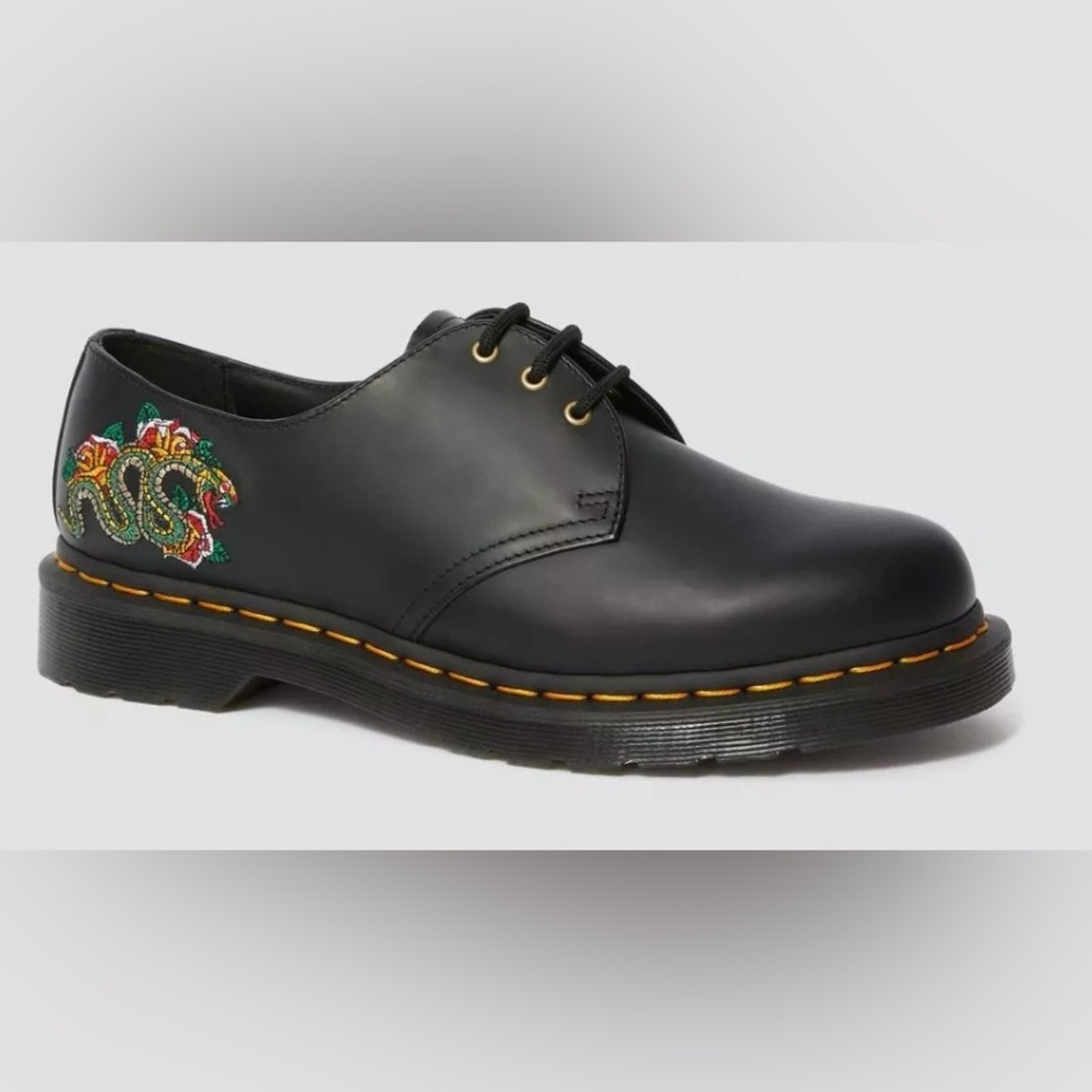 SALE- Dr. MARTENS 1461 SMOOTH LEATHER SNAKE EMBROIDERED SHOES Black Sz 6USM/7USL